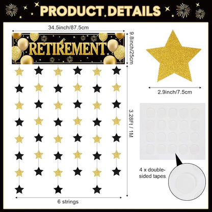 Blosssound Retirement Party Decoration Happy Black Gold Retirement Door Banner - Image 3
