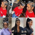 Straight Full Lace Wigs Human Hair 100% Hand-tied Full Lace Human Hair Wigs Full Scalp Lace Wigs Part Anywhere 180% Density(18inch, Natural Black)