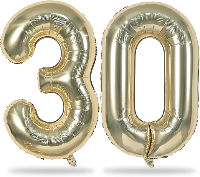Champagne Gold Number 30 Balloons, 40 Inch Light Gold Foil Number 3 & 0 Balloons by Lingqiang