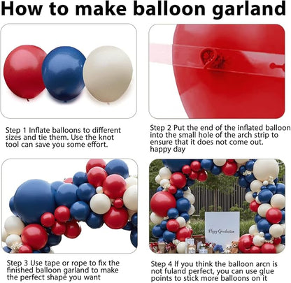 Red White Blue Balloons Arch Kit Double Stuffed, Party. | Dark Ruby Red - Image 3
