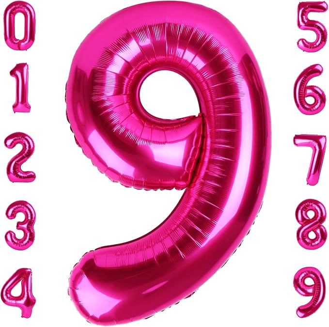 9 Balloon Number 40 Inch Hot Pink Balloons by Mluchee
