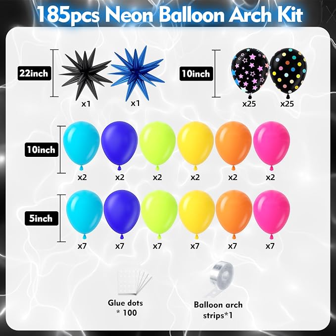 185Pcs Neon Balloons Arch Garland Kit - Image 2