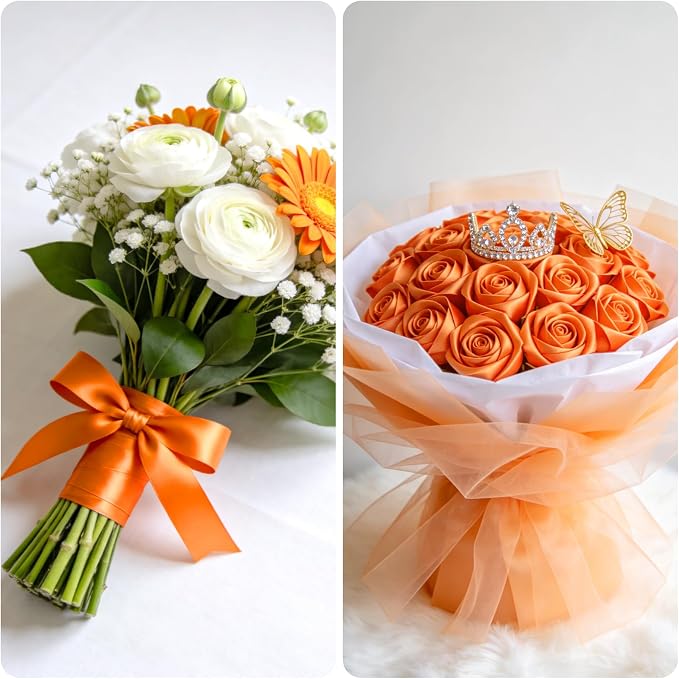 KINGLAKE Orange Satin Ribbon – 1-1/2 Inch x 2 Rolls Orange Ribbon - Image 5