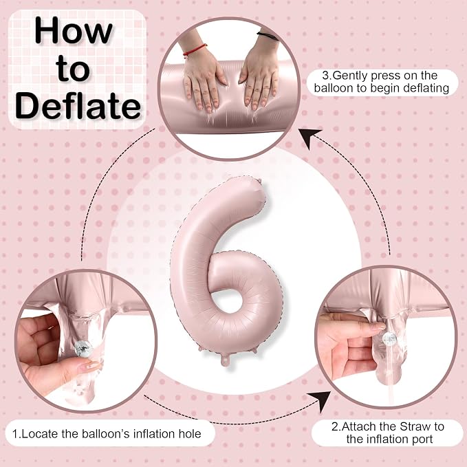 40 Inch 6 Balloon Number, Large Pastel Baby Pink Foil Number 6 Balloons - Image 8