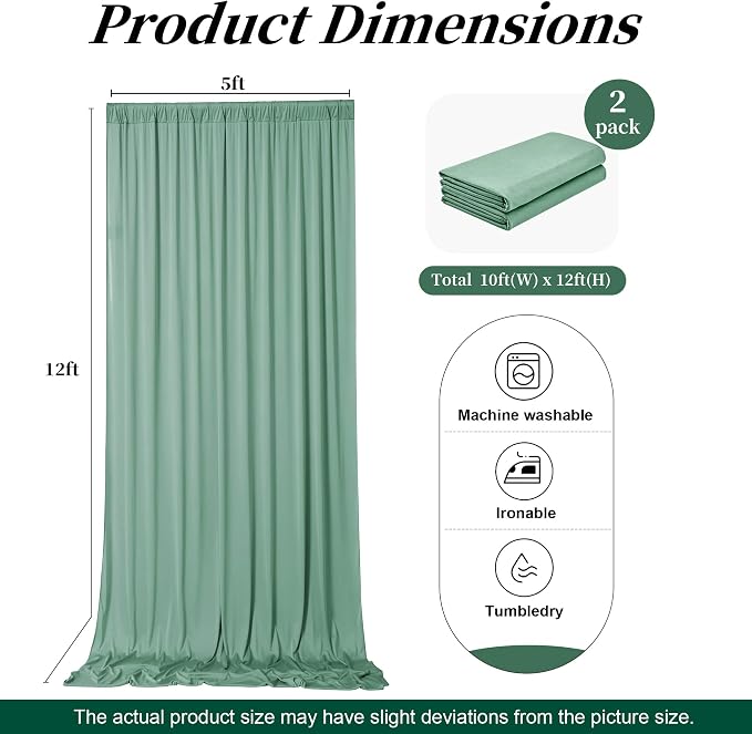 12ft x 10ft Grayish Green Backdrop Curtains - Image 7