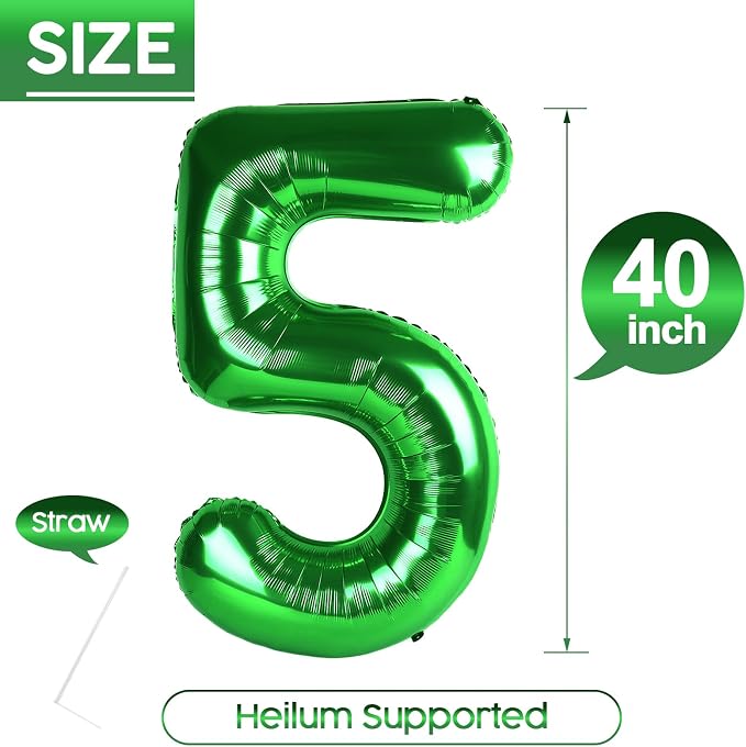 5 Balloon - Green Birthday Number Balloons, 40 Inch Decorations Men Women | - Image 5