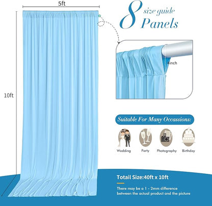 40 ft x 10 ft Wrinkle Free Baby Blue Backdrop Curtains - Image 5