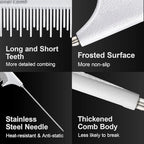 Rat Tail Combs for Parting, Protable Retractable Rat Tail Comb, Parting Combs for Hair Stylist, Fine Tooth Teasing Comb Stainless Steel Pin Tail, Easy to Carry (White)