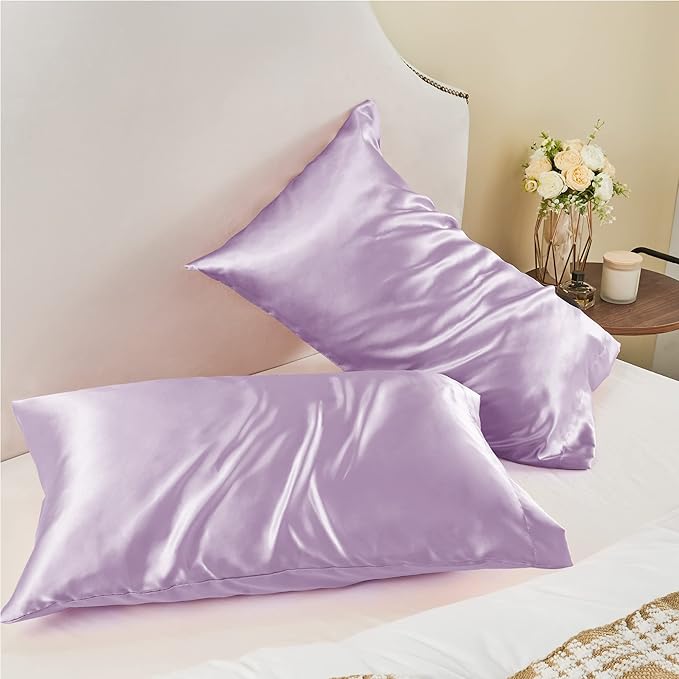 BEDELITE Satin Pillowcase for Hair and Skin, Super Soft and Cooling Similar to Silk Pillow Cases 2 Pack with Envelope Closure, Gift for Women Men(20"x26" Standard Size, Lavender)