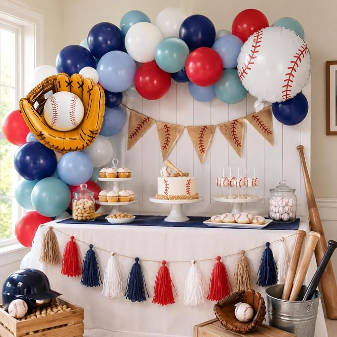 Baseball Balloons, 12 Inch Navy Blue Red White Light Dusty Blue Balloons - Image 8