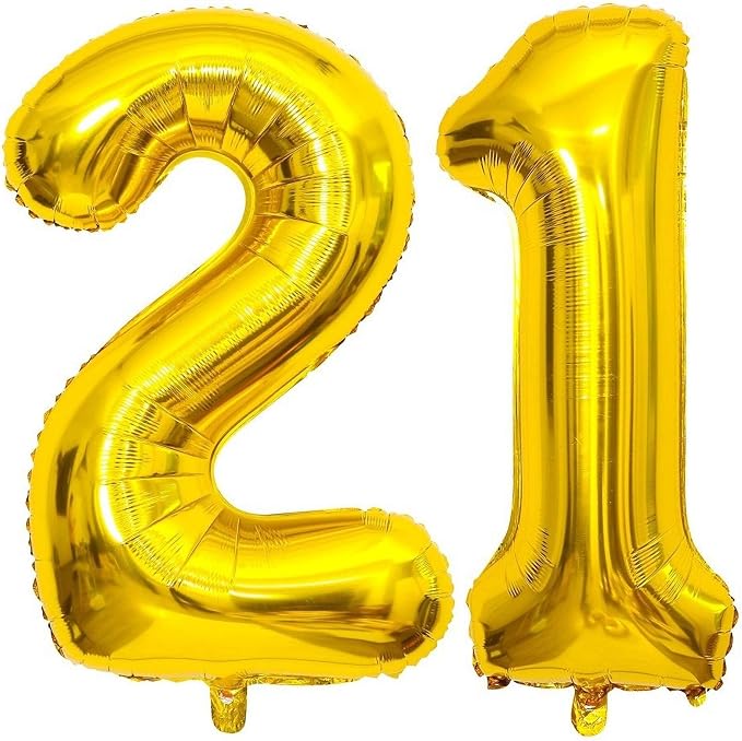 Gold 21 Number Balloons, 40 Inch Giant Number 21 Balloons Foil Mylar Helium by Lovoir