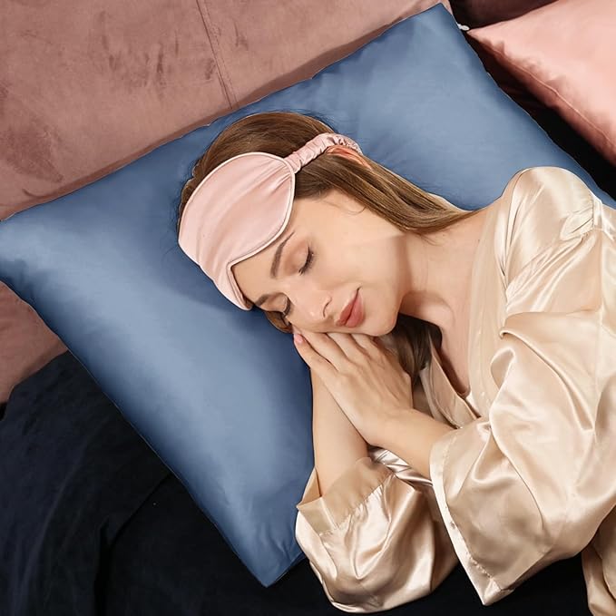 Adubor 100% Silk Pillowcase - Mulberry Silk Pillow Cases, 23 Momme 6A Grade Fibers, Silk Pillow Case for Hair and Skin Health, with Hidden Zipper (King 20''×36'', Gray Blue, 1PC)