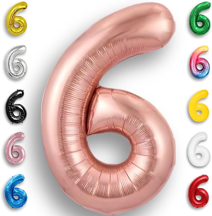 Rose Gold Number Balloon 6 Mylar Foil Macaron Balloons 16 inch by Unknown