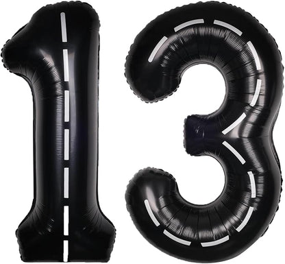Race Car 40 Inch Black 13 Big Large Helium Balloon Number 0-9 | Track Giant by SULALABOO