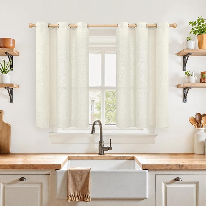 YoungsTex Linen Curtains 40 Inches Long, Short Drapes Light Filtering by YoungsTex
