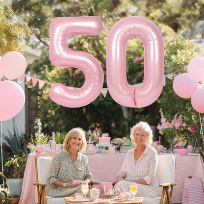 SUWEN 40 Inch Large Pink 50 Balloon Numbers Big Foil Helium Number Balloons 0-9 - Image 2