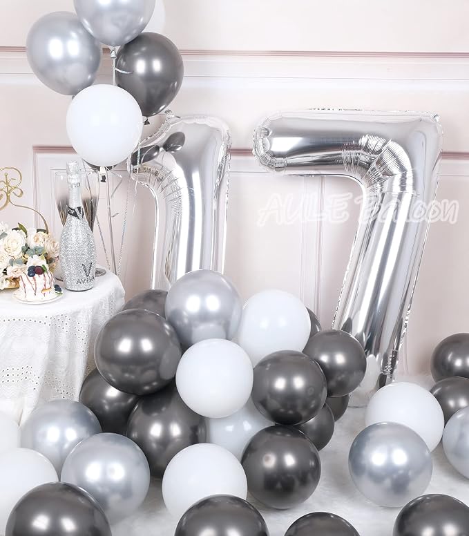 AULE 40 Inch Silver 17 Balloon Number Foil 0-9 Birthday Big Numbers | Birthday - Image 3