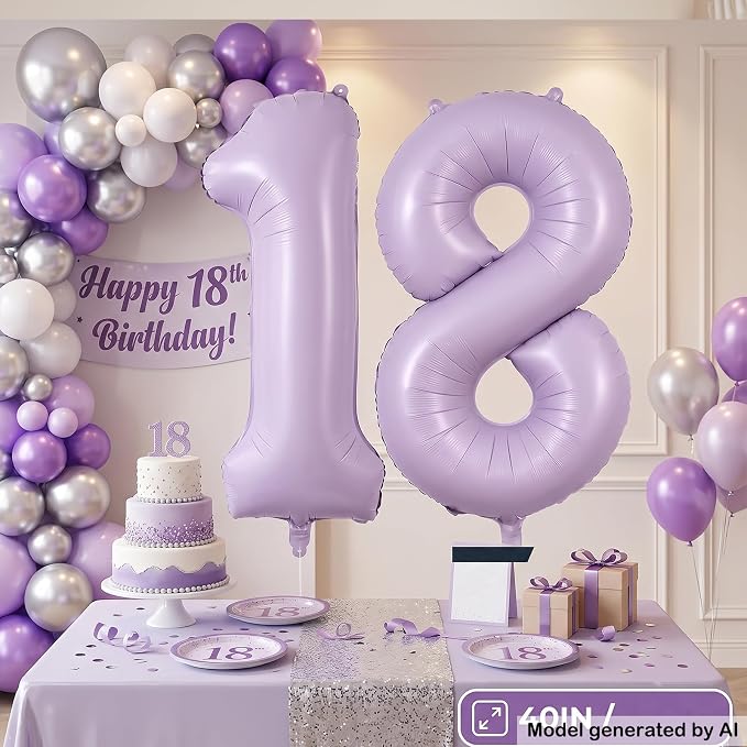 40 Inch Lavender Foil Number 18 Balloon - Image 4