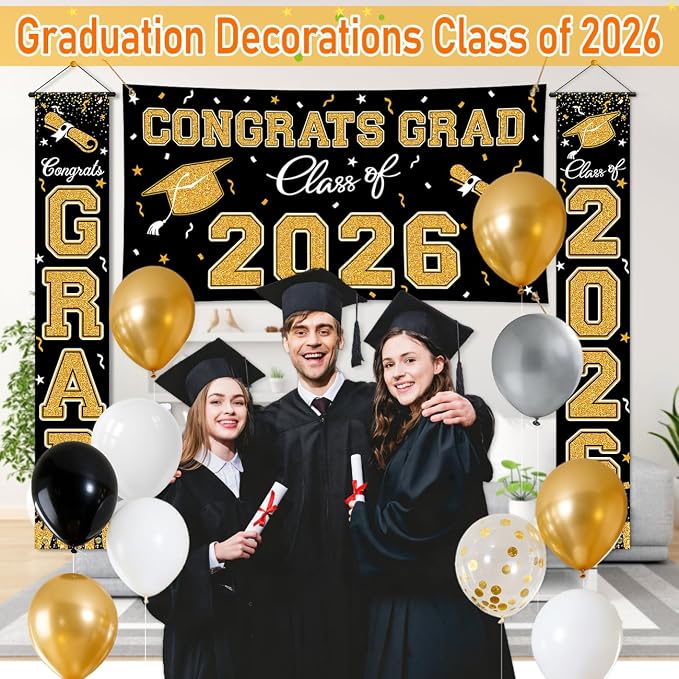 WOHOHOHO 23Pcs Graduation Decorations 2026 Set, Class of 2026 Backdrop - Image 3