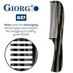 Giorgio G37 Large Coarse Detangler Comb, Wide Teeth for Thick, Curly, or Wavy Hair – For Wet and Dry Use, Handmade Rake Saw-Cut from Polished Cellulose (Black Graphite)
