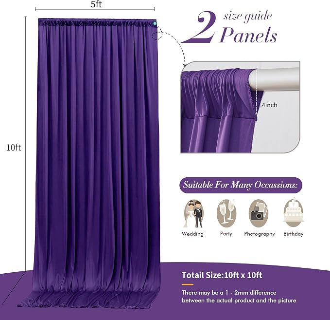10 ft x 10 ft Wrinkle Free Purple Backdrop Curtain - Image 6