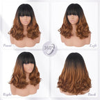 Wig with Bangs for Women | 16 Inch Layered Body Wave Synthetic Wig | Heat Resistant Yaki Fiber Natural Looking Shoulder Length Wigs | Synthetic Wig for Daily Wear - Ombre Black to Copper Brown