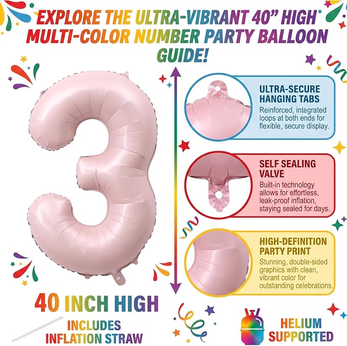 40" Light Pink Foil Number 13 Balloon - Image 2