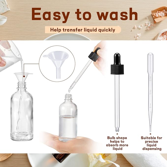 Tessco for you 20 Pack 3.4 oz Glass Dropper Bottles with Glass Eye Droppers for Essential Oils, Empty Oil Bottles with Funnel, Labels and Pipette for Hair Oils Perfume Cosmetic Travel(Clear)