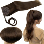 RUNATURE Real Human Hair Ponytail Extension, Medium Brown Ponytail Extension Human Hair, Wrap Around, Clip in Ponytail Hair Extensions Long Straight Hair Add Length, 20 Inch 80g #4 Medium Brown