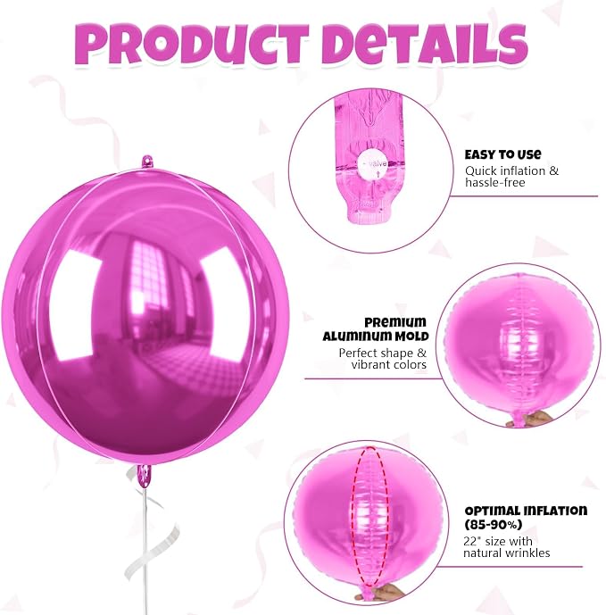 22 Inch Hot Pink Foil Balloons, Big Round Foil Balloon - Image 7