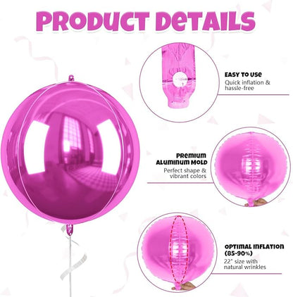 22 Inch Hot Pink Foil Balloons, Big Round Foil Balloon - Image 7