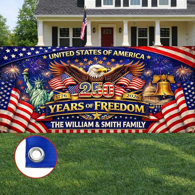 Personalized 250 Years of Freedom USA Banner 1776-2026, Patriotic American - Image 5