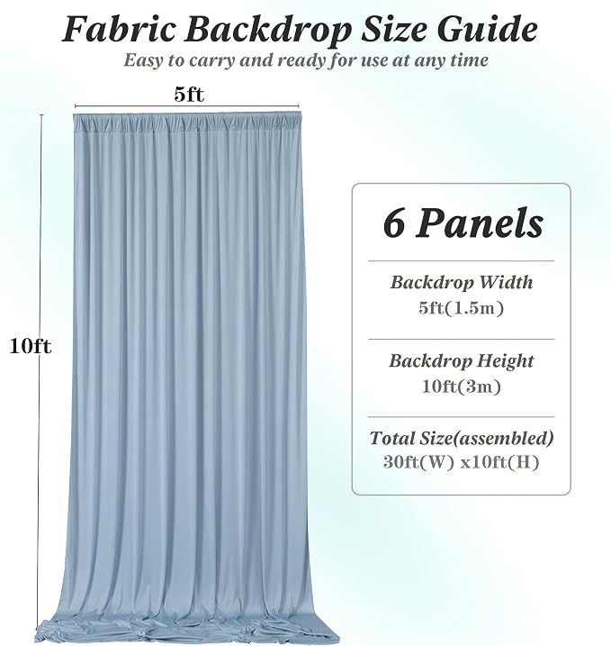 30 ft x 10 ft Wrinkle Free Dusty Blue Backdrop Curtain - Image 7