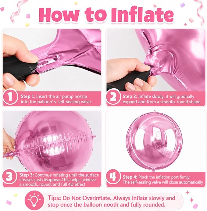 Pink and Iridescent Round Balloons Foil, 22Inch Round Shaped Ball Balloon - Image 6