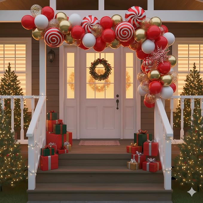 Red and Gold Christmas Balloon Set, 12 Inch Matte Red Metallic Gold Confetti - Image 8
