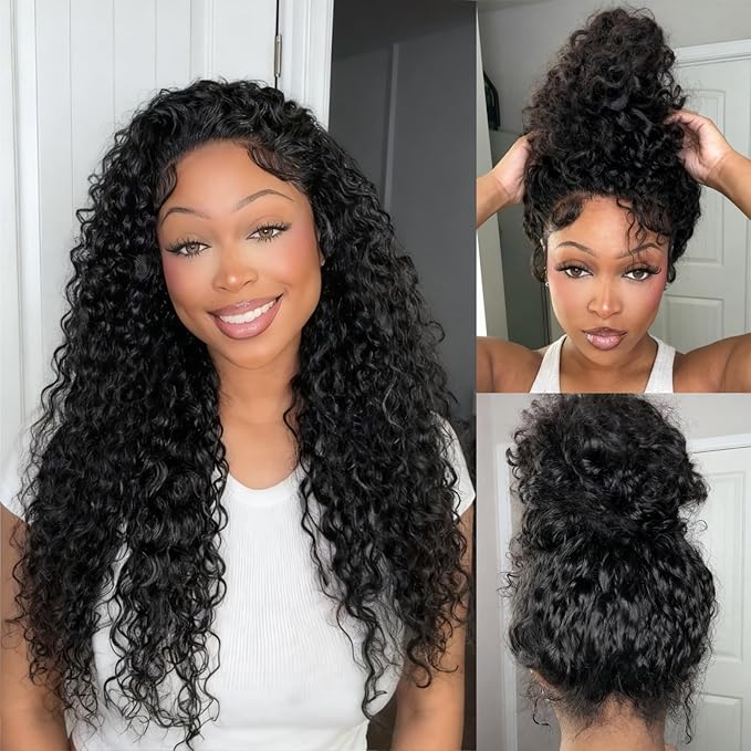 360 Deep Wave Lace Front Wigs Human Hair 200% Density 360 HD Lace Front Wigs Deep Wave Pre Plucked with Baby Hair Curly Human Hair Wig with Adjustable Straps for Women (26 Inch)