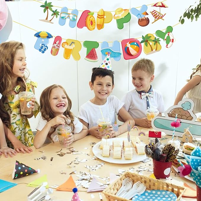 Beach Happy Birthday Banner Pool Party Supplies Hawaiian Beach Tropical - Image 4