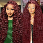 99j Burgundy Lace Front Wigs Human Hair 13x6 Deep Wave Lace Front Wigs 200 Density Burgundy Wig Human Hair Pre Plucked Red Colored Glueless Deep Wave Wig for Women 24 Inch