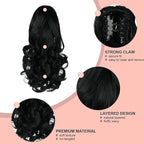 Ponytail Extension, Clip on Ponytails for Women, 12" Claw Clip in Short Curly Wavy Pony Hair Extension for Women - Black