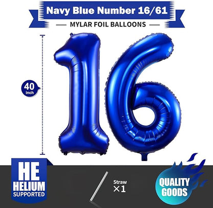 Navy Blue 16 Balloon Numbers, 40 Inch Dark Blue 16 or 61 Birthday Balloons - Image 2