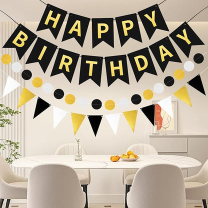 Black Gold Happy Birthday Banner, Happy Birthday Decorations Hanging Birthday - Image 5