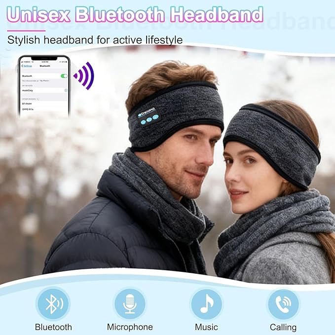 Bluetooth Headband Headphones Double-Layer Ear Warmer for Men Women Winter Cold Weather Wireless Music Thick Fleece Lined Ear Muffs Outdoor Sports Running Cycling (Blue)