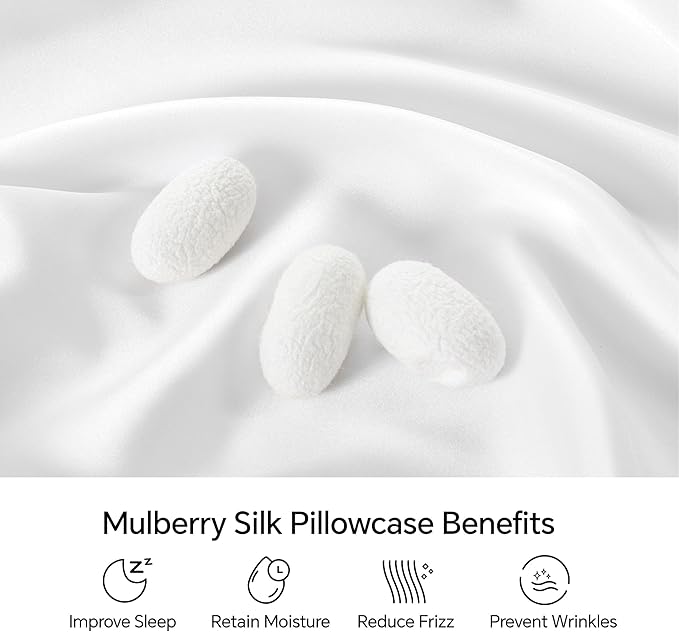 INFIIXSO Mulberry Silk Pillowcase 2 Count, Silk Pillow Cases Queen Size Set with Hidden Zipper 20x30 Inches, Ultra Smooth and Soft Cooling Pillow Cases for Hot Sleepers (White, 2 Count)