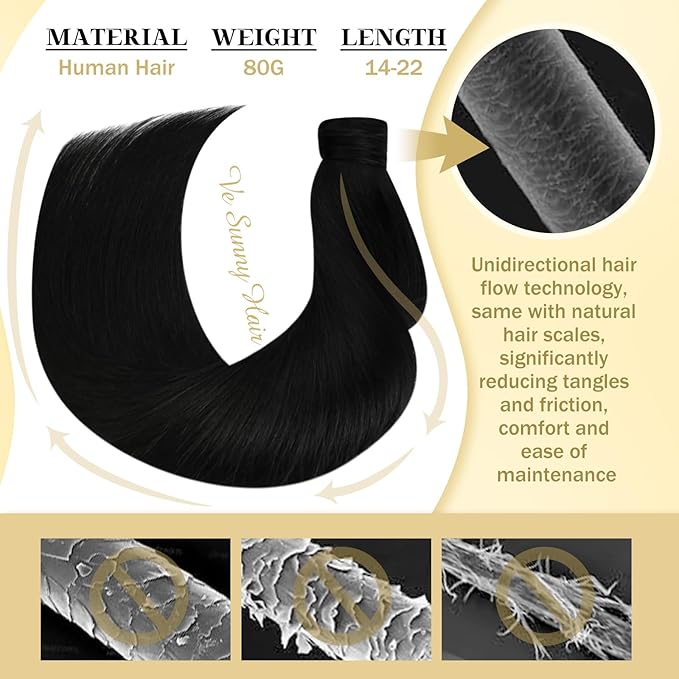 Ve Sunny Hair Extensions Ponytail Real Human Hair Wrap Around Clip in Ponytail Hair Extensions Straight Extensions Human Hair for Women Jet Black 22inch 80G
