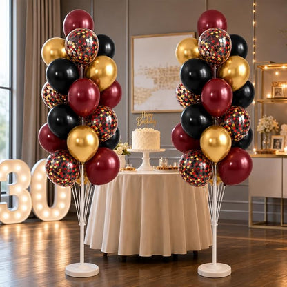 Hiins Balloon Column Kit Set of 2, Burgundy Black Gold Birthday Party Decor | - Image 9