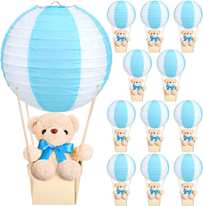 12 Sets Baby Shower Hot Air Balloon Table Centerpieces DIY Paper Lanterns by Baquler