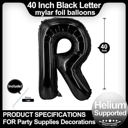 40 Inch Black Letter R Balloons, DIY Phrase Foil Alphabet Letter R Balloons DIY - Image 2