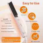 Quico Hair Straightener Brush, Ionic Straightening Brush for Women, Ceramic Travel Hair Straightener Comb, Electric Hot Comb Flat Iron, 100-240V Dual Voltage, Auto Temp Lock & Auto-Off Function, Pink