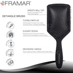 FRAMAR Black Paddle Hair Brush For Women – Wet Paddle Brush Detangler For Thick Hair Brushes For Women, Hairbrush – Reduces Breakage
