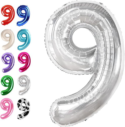 Silver Number 9 Balloon 40 inch, Balloon numbers party supplies, deco photo by Upgesy